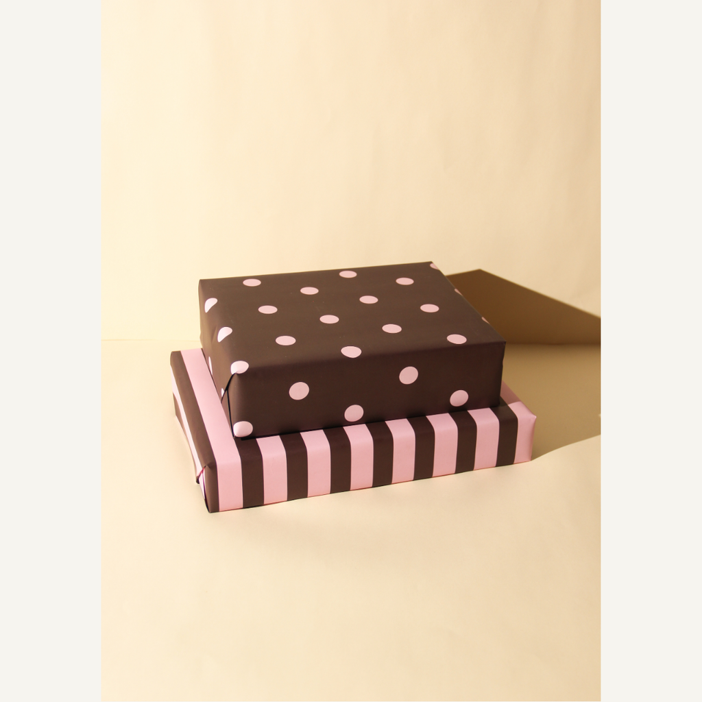 Brown & Pink Polka Gift Wrap